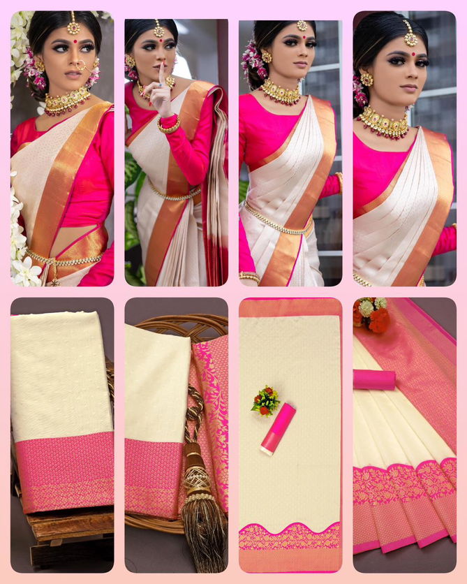 White Paper By AAB Lichi Silk Designer Sarees Catalog